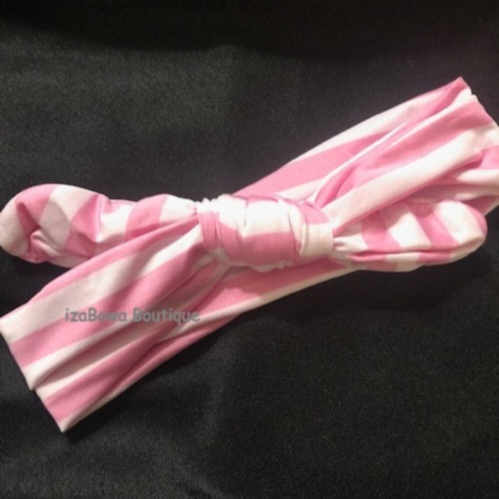 Pink & White Stripe top knot Jersey Headband  -Women's  SJKH34  Handmade NWT Bou